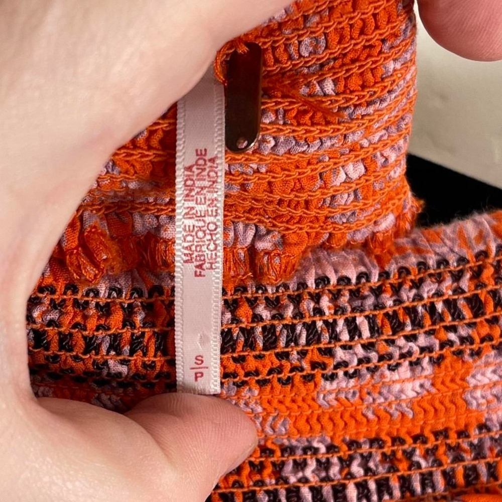 Free People Midi Dress Womens Small Orange Floral Smocked Tiered Boho Cap Sleeve - Picture 3 of 5